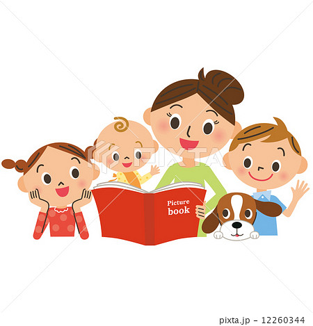 絵本を読む母に集まる子供達 12260344