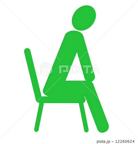 椅子に座る人のイラスト 右向き緑のイラスト素材