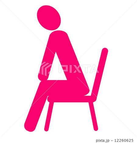 椅子に座る人のイラスト 左向き赤のイラスト素材