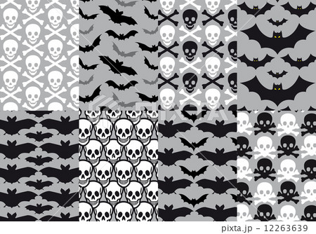 Skulls and bats, Halloween seamless pattern, vector set 12263639