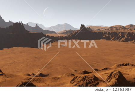 Martian landscape with craters and moon 12263987