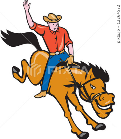 Rodeo Cowboy Riding Bucking Bronco Cartoon 12264532