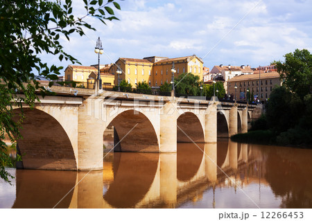ancient stone bridge over Ebro river. Logrono 12266453