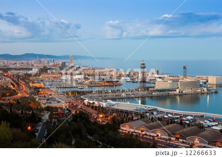 Port Vell during sunset from Montjuic Port Vell during sunset from Montjuic 12266633