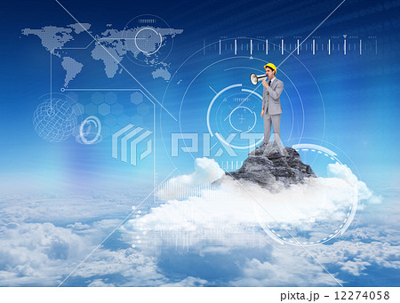 Composite image of young architect yelling with a megaphone Composite image of young architect yelling with a megaphone 12274058