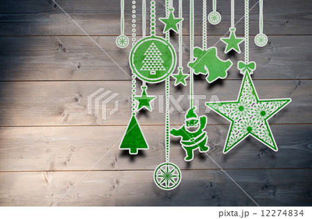 Composite image of hanging christmas decorations Composite image of hanging christmas decorations 12274834