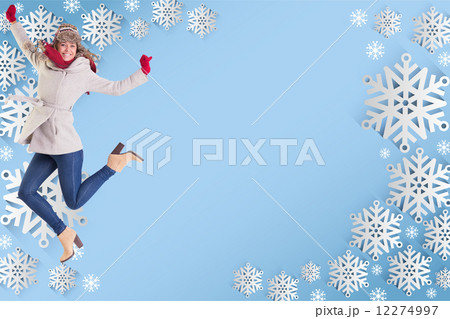 Composite image of happy blonde in winter clothes posing Composite image of happy blonde in winter clothes posing 12274997