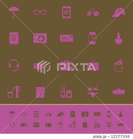 Travel luggage preparation color icons on brown background 12277336