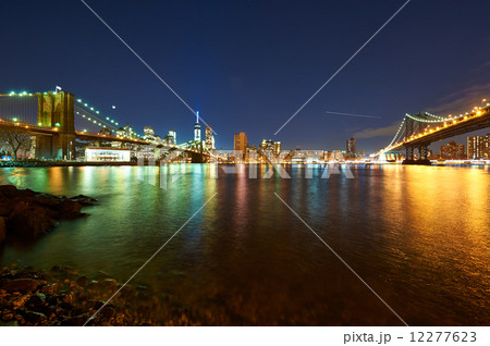 Manhattan skyline view at night from Brooklyn 12277623