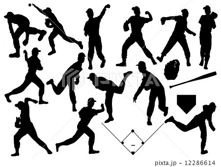人物シルエット集 Part10 野球 ピッチャー のイラスト素材 12286614