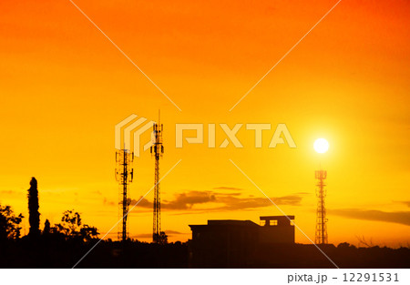 sunset sky with silhouette antenna sunset sky with silhouette antenna 12291531