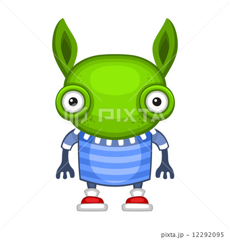 Funny Cartoon Green Alien. Vector 12292095