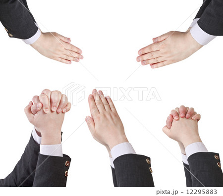 set of businessman clasped hands - hand gesture 12295883