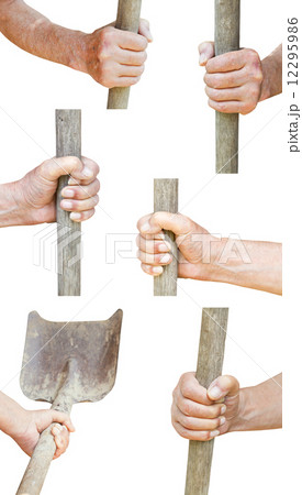 set of worker hand holds old shovel set of worker hand holds old shovel 12295986