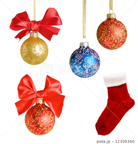 Christmas background with balls and bows over white collage Christmas background with balls and bows over white collage 12300360
