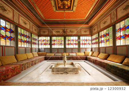 Crimea khan palace interior room with sofa and fountain 12300932