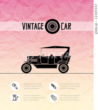 Retro cabriolet car, vintage outline style 12305547