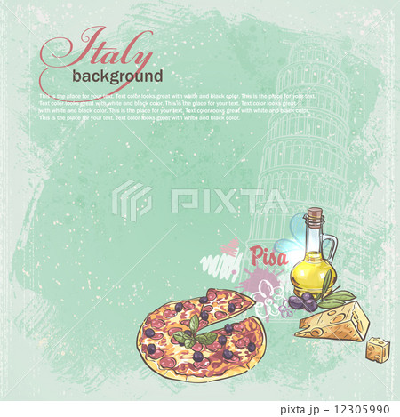 Italy .Tower of Pisa, pizza, cheese and olives 12305990