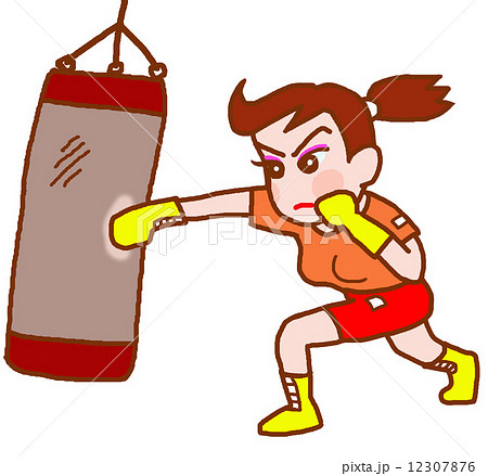 ボクシングをする女の子のイラスト素材