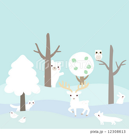 冬の森と動物のイラスト素材