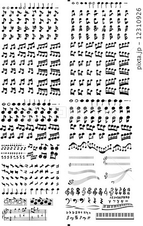 音符の詰め合わせ モノクロのイラスト素材