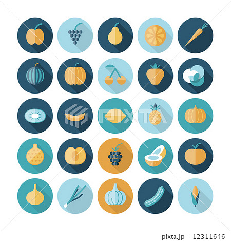 Flat design icons for fruits and vegetables. 12311646