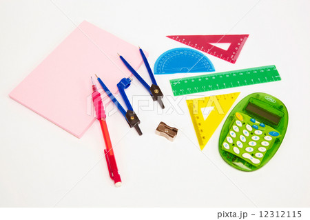 Set of stationery items on white background. 12312115