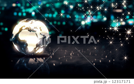 Globe Glass Crystal Silver City Light Shine Bokeh 3D Background 12317171