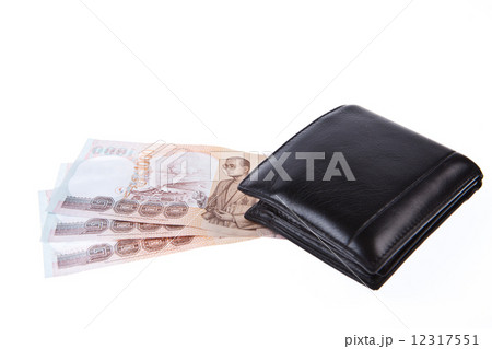 black leather wallet with money isolated on white background 12317551