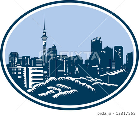 Auckland City Skyline Woodcut Retro Auckland City Skyline Woodcut Retro 12317565
