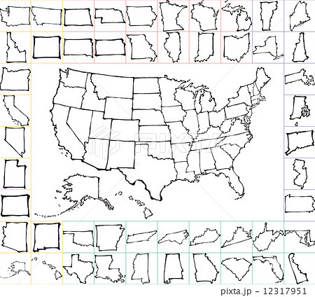 アメリカの地図 手書き 書 筆絵のイラスト素材 12317951 Pixta