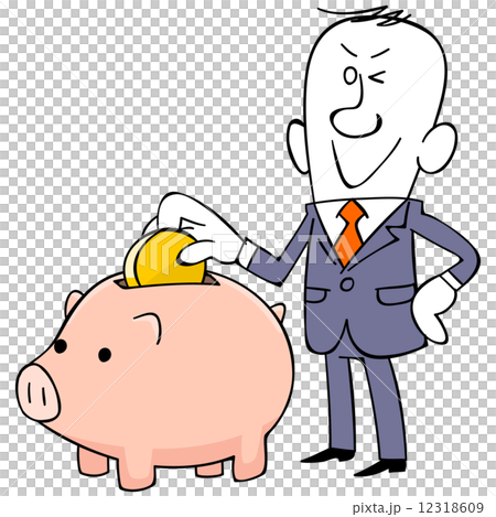 投入硬幣的商人在存錢罐中 12318609