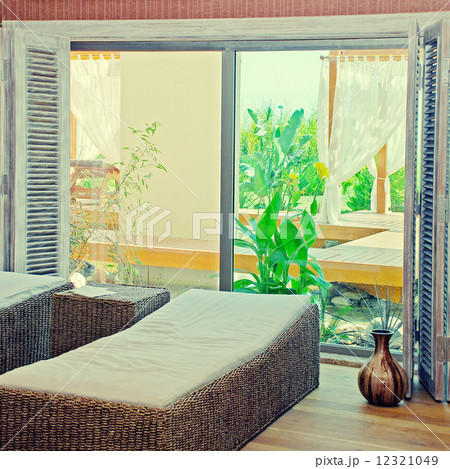 Wicker furniture in spa relax room. 12321049