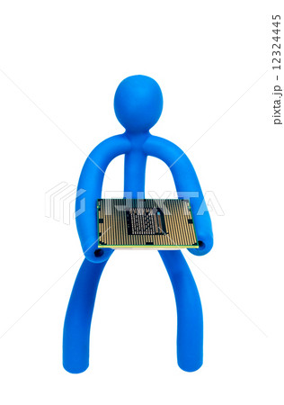 Rubber man with a processor isolated on white background Rubber man with a processor isolated on white background 12324445