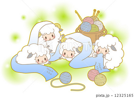 マフラーに戯れる羊たちのイラスト素材