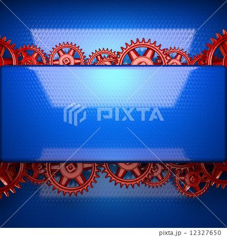 blue metal background with red cogwheel gears blue metal background with red cogwheel gears 12327650