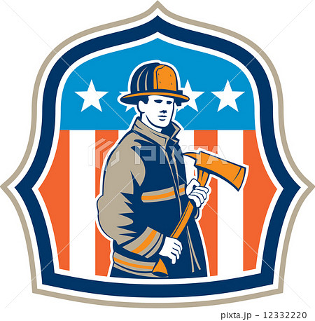 American Fireman Firefighter Fire Axe Shield 12332220