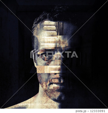 Stylized closeup portrait of grungy bad man 12333091
