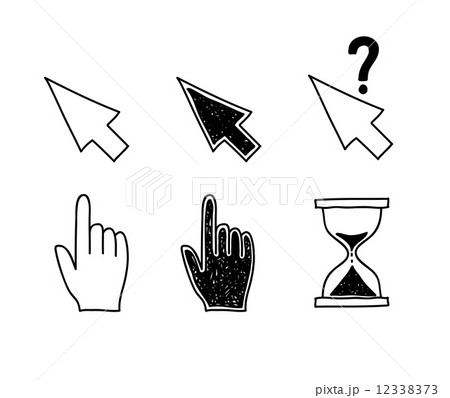 Hand drawn mouse cursors icons pointers arrow hourglass. Click, press and touch actions Vector Illus Hand drawn mouse cursors icons pointers arrow hourglass. Click, press and touch actions Vector Illus 12338373