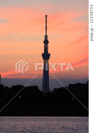 夕暮れの荒川と東京スカイツリー 夕暮れの荒川と東京スカイツリー 12338753