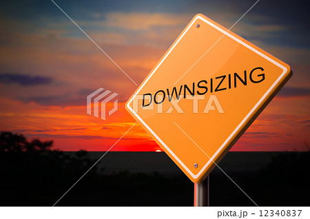 Downsizing on Warning Road Sign. 12340837