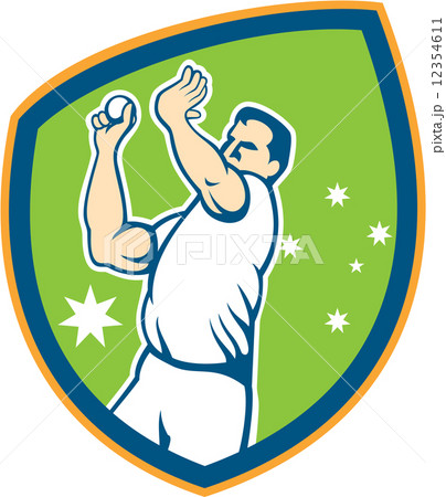 Australian Cricket Fast Bowler Bowling Ball Shield Cartoon Australian Cricket Fast Bowler Bowling Ball Shield Cartoon 12354611