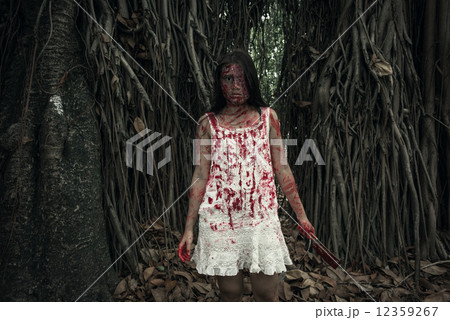 Suicidal girl in forest 12359267