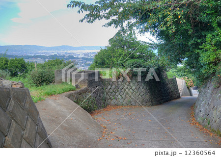 小田原市　石垣山　関白農道からの風景　関白農道と遠くに小田原の町並み 12360564