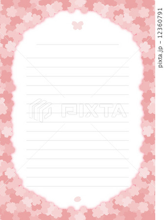 桜の便箋_シャープ桜と影（ストレート線） 12360791
