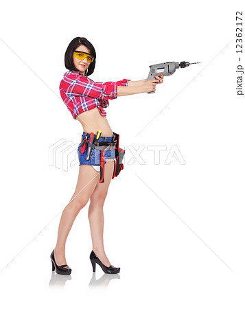 girl holding electric drill girl holding electric drill 12362172
