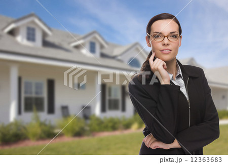 Mixed Race Woman in Front of Residential House Mixed Race Woman in Front of Residential House 12363683