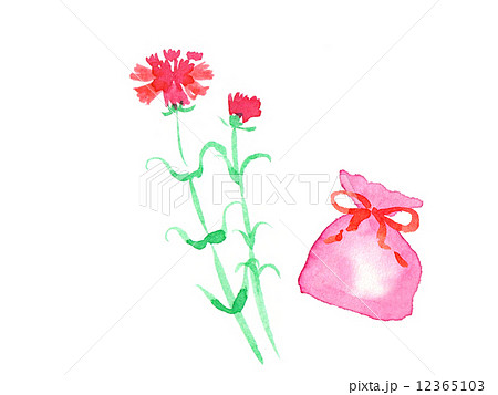 母の日 カーネーション 花 春 五月 イベント プレゼント リボン 植物 桃色 かわいい 水彩 のイラスト素材