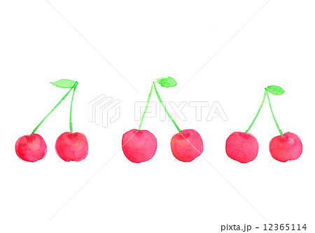 さくらんぼ サクランボ 果物 フルーツ 桃色 食べ物 挿絵 イラスト 水彩 