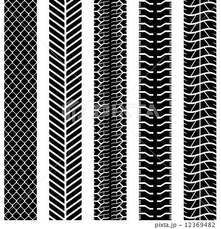 Black and white seamless truck tyre tracks template. 12369482